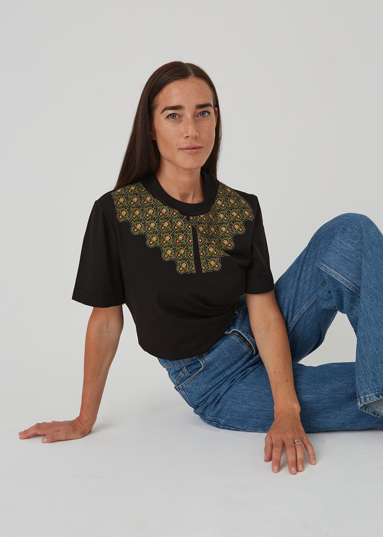 "Ptaki" damski T-shirt z kołnierzykiem