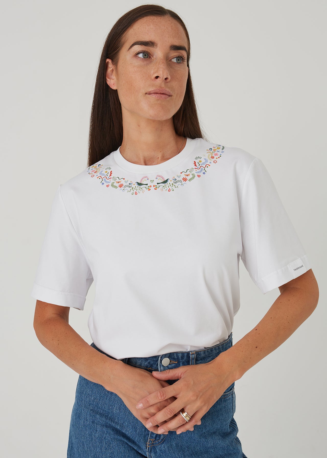"Ptaki" damski T-shirt z kołnierzykiem