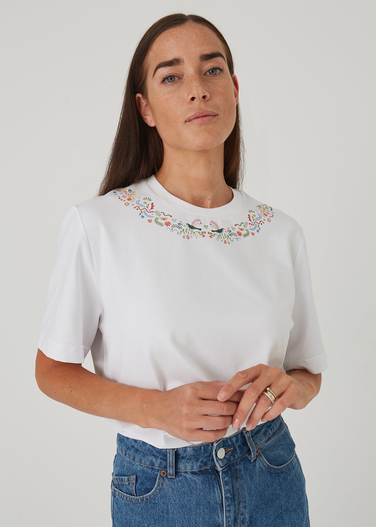"Ptaki" damski T-shirt z kołnierzykiem