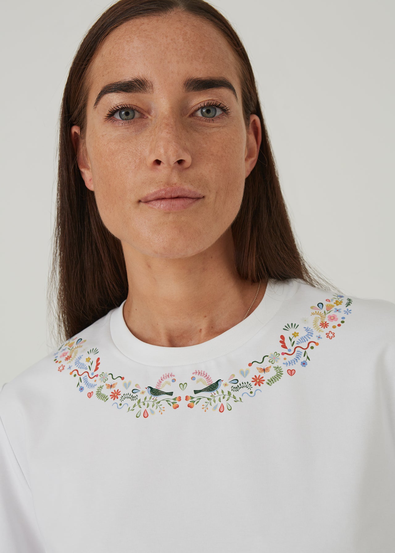 "Ptaki" damski T-shirt z kołnierzykiem