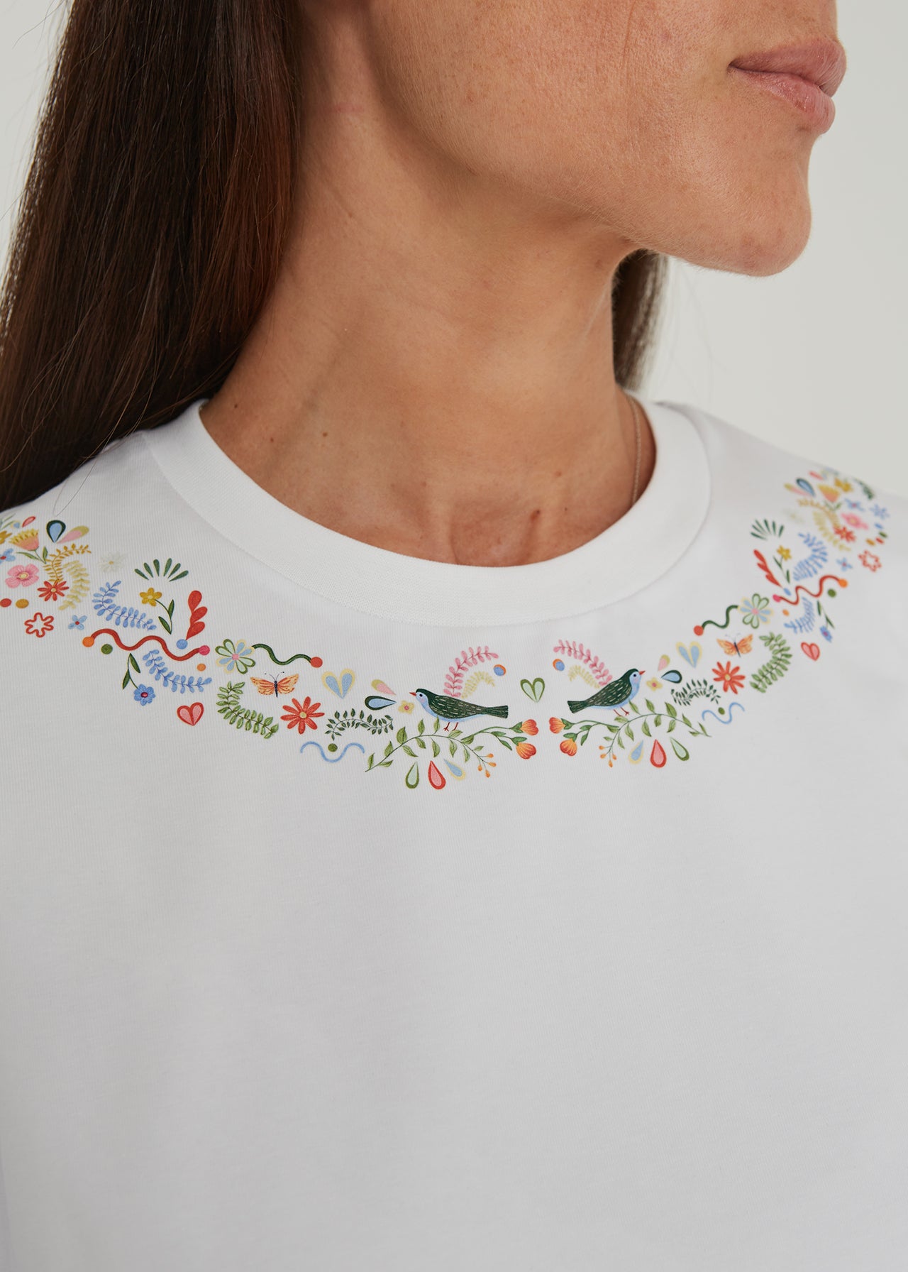 "Ptaki" damski T-shirt z kołnierzykiem