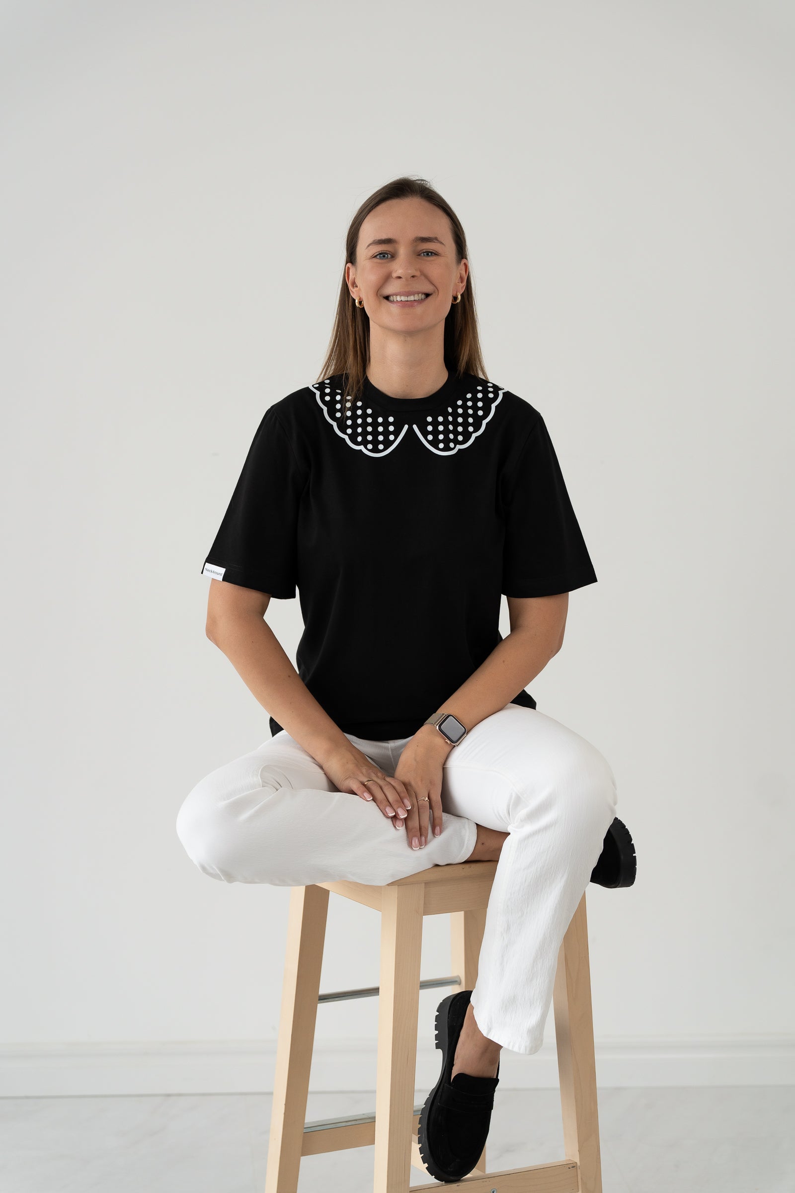 WYPRZEDAŻ ROZMIARÓW "KROPKI MIDI", CZARNY T-SHIRT